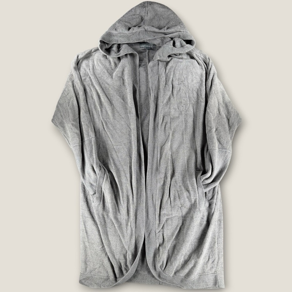 Barefoot Dreams CozyChic Ultra Lite Hooded Cardigan S Grey Open Front Starfish